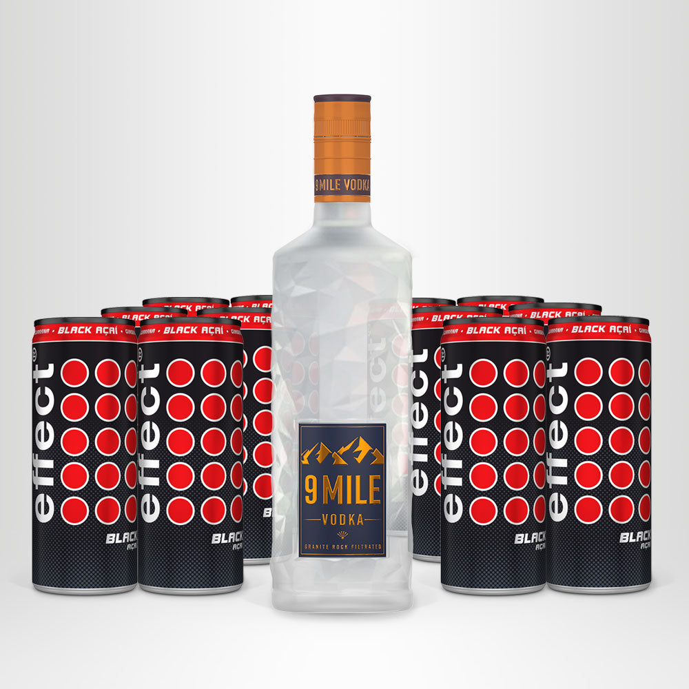 9 MILE Vodka, 0,7l + 12x effect® BLACK AÇAI, 0,25l