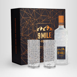 9 MILE Vodka, 0,7l + 2x 9 MILE Vodka Highball Glas in Geschenkbox