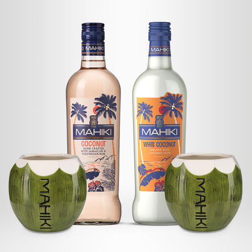MAHIKI Coconut Rum + MAHIKI White Coconut + 2 MAHIKI Coconut Tiki Mugs