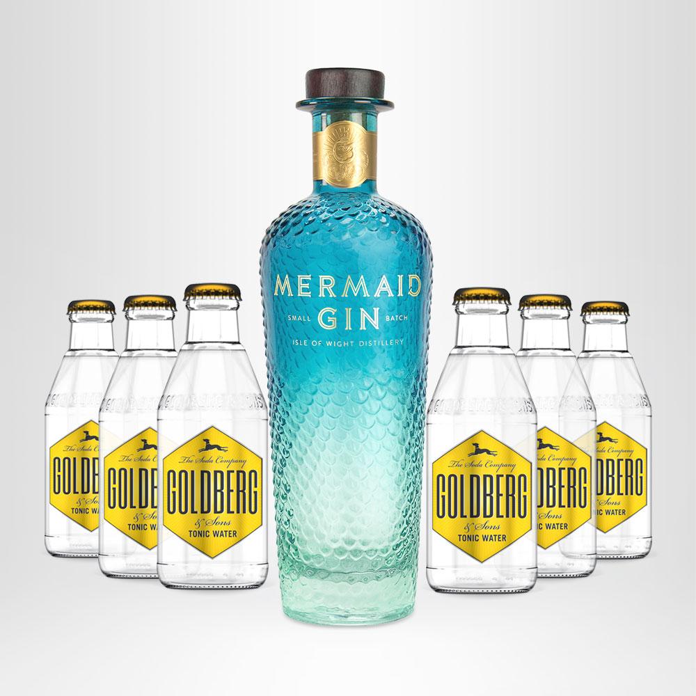 MERMAID Gin 0,7l + 6x GOLDBERG Tonic Water nach Wahl, 0,2l versandko