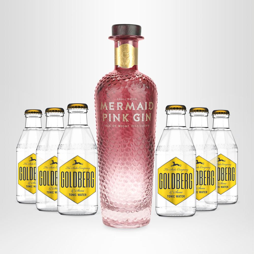 MERMAID Pink Gin, 0,7l + 6x GOLDBERG Tonic Water nach Wahl, 0,2l - versandkostenfrei