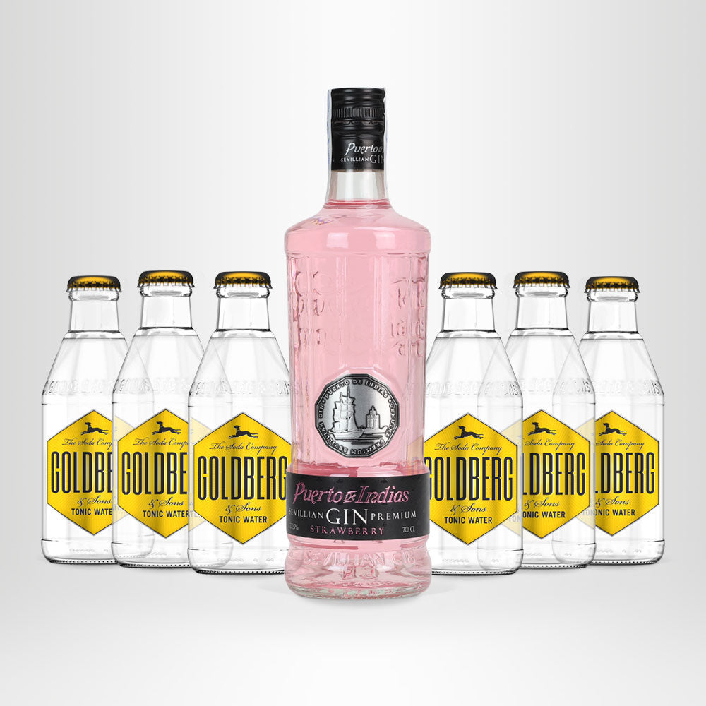 Puerto de Indias Strawberry Gin, 0,7l + 6x GOLDBERG Tonic Water, 0,2l