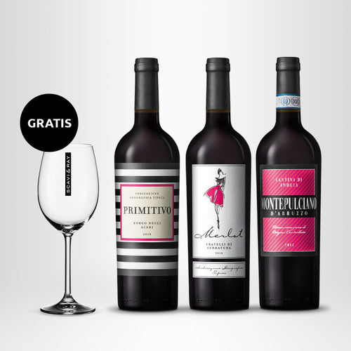 SCAVI & RAY Italian Taste Rotwein-Set (3x 0,75l) + 1x Weinglas GRATIS