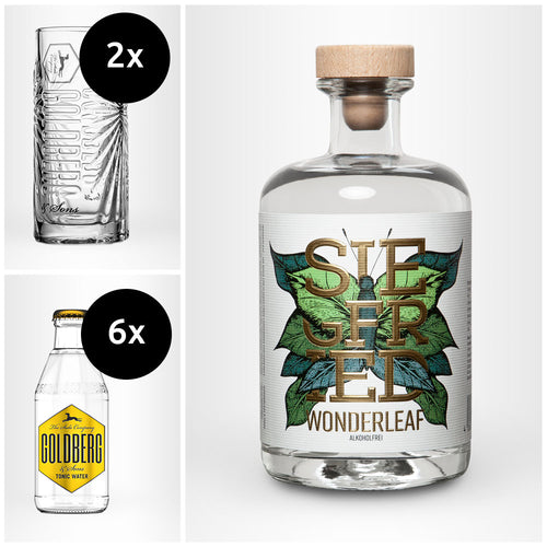 SIEGFRIED Wonderleaf – alkoholfrei + 6x GOLDBERG Tonic nach Wahl + 2x Highballglas