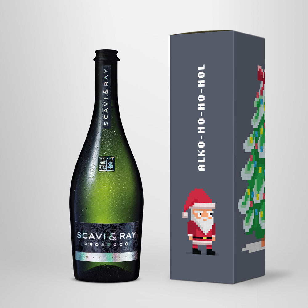 Prosecco in Geschenkbox – SCAVI & RAY nach Wahl – „Santa Pixel“