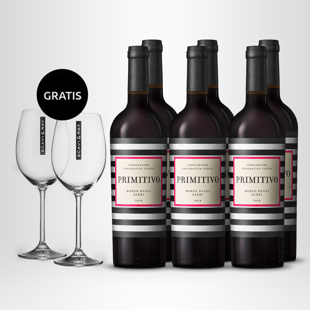Puglia Primitivo IGT Set (6x 0,75l) + 2x Weinglas GRATIS –